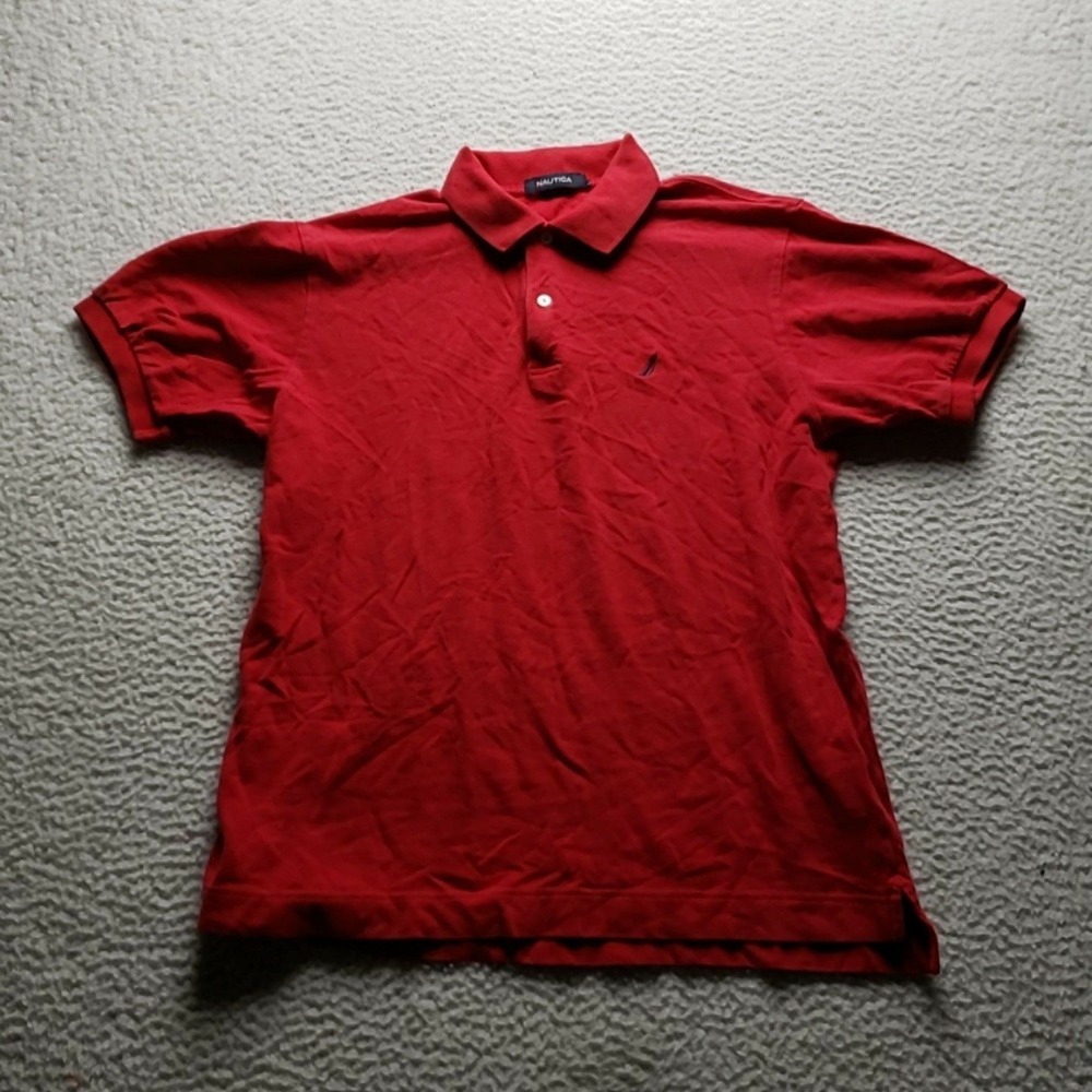Nautica Polo Shirt Mens L Red Solid Short Sleeve Knit Embroidered Logo Top